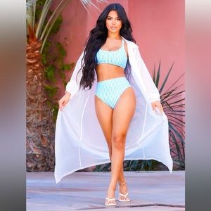 FashionNova White Mesh Kimono Cover Up